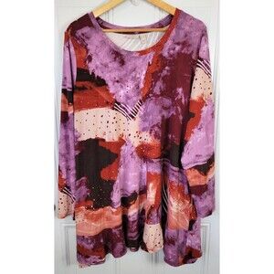 LOGO Lori Goldstein Plus Size Watercolor Tunic Top Size 2X